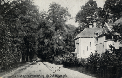 15675 Gezicht in de Utrechtseweg met beplanting te Zeist uit het zuidoosten; met rechts de voorgevels van het ...
